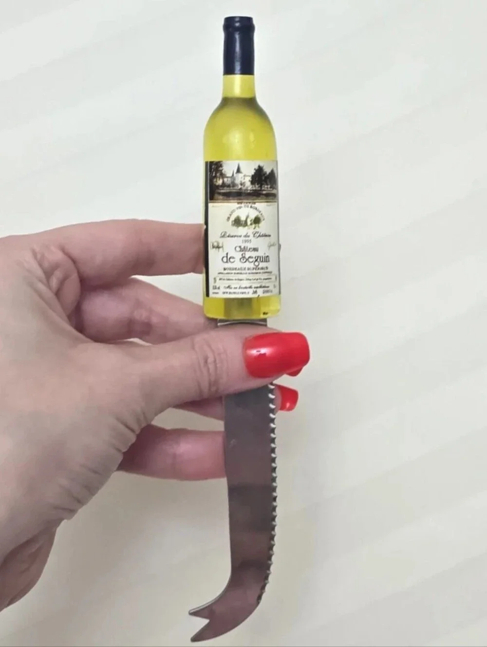 Vintage Cheese Knife Stainless Steel French Chateau de Seguin Wine Bottle Handle